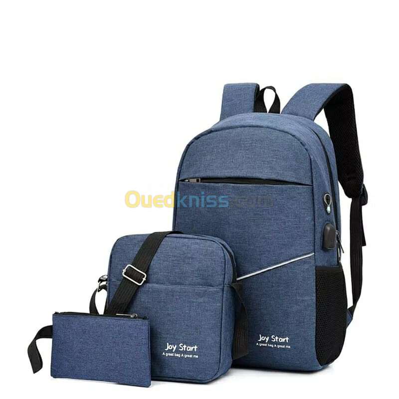 3 PCS Sac à dos multifonctionnel Avec Sortie USB ET Sortie kit-man - bleu 