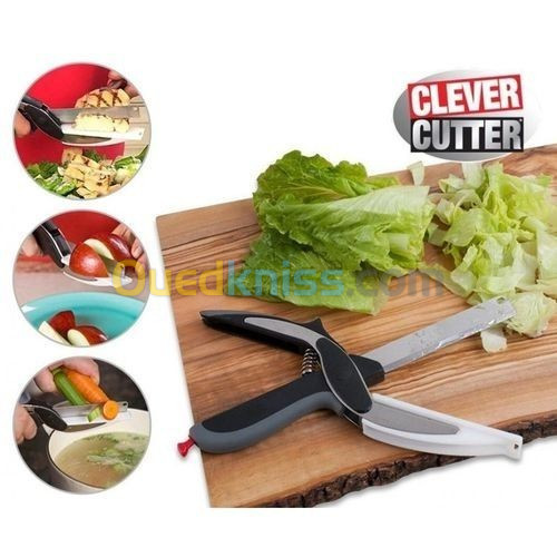 Clever Cutter - Couteau/Ciseaux Alimentaire + Planche A Découper - Noir/Gris