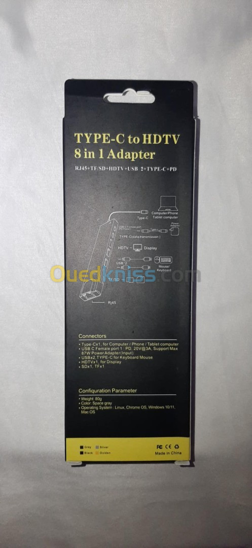 ADAPTATEUR type-c to rj45 hdmi usb 8 en 1 Pour  PC / mac / Smart Phone