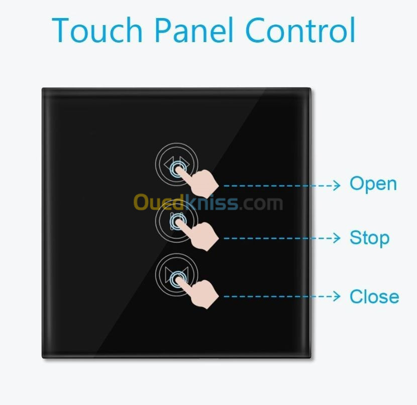 Interrupteur tactile Noir connecté et intelligent pour rideaux et volet roulant électrique 