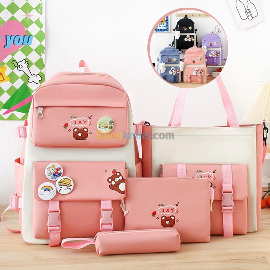      Sac à dos Kawaii 4 pièces joli sac à dos pour l école avec accessoires