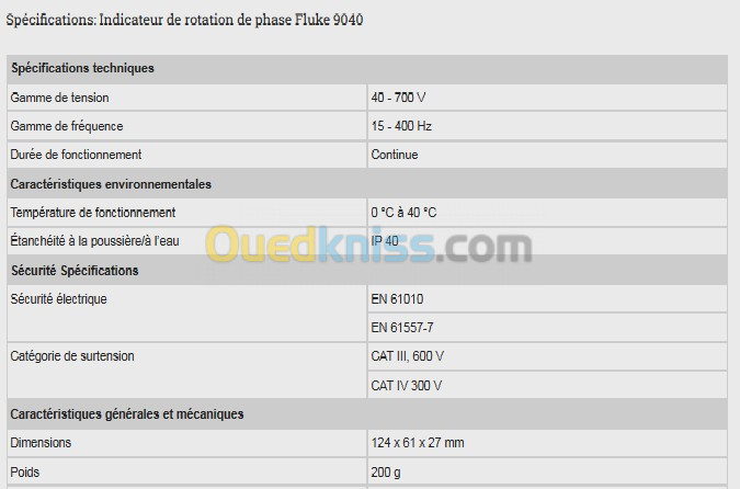 Indicateur de rotation de phase Fluke 9040