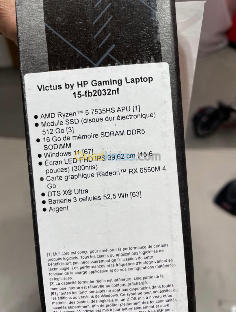 HP VICTUS 15.6" FHD AMD RYZEN 5 7535HS RAM 16 GO DDR5 512 GO SSD AMD RADEON RX 6550M