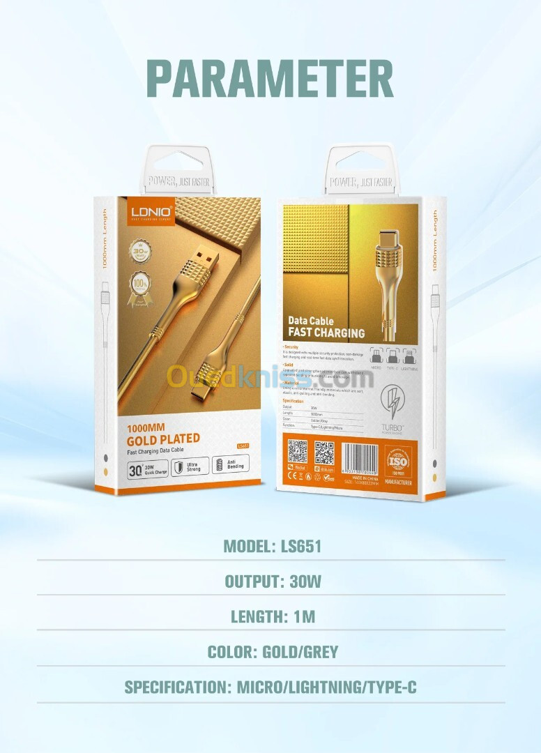 CABLE MOBILAND GOLD TYPE-C TO USB 30W LS651