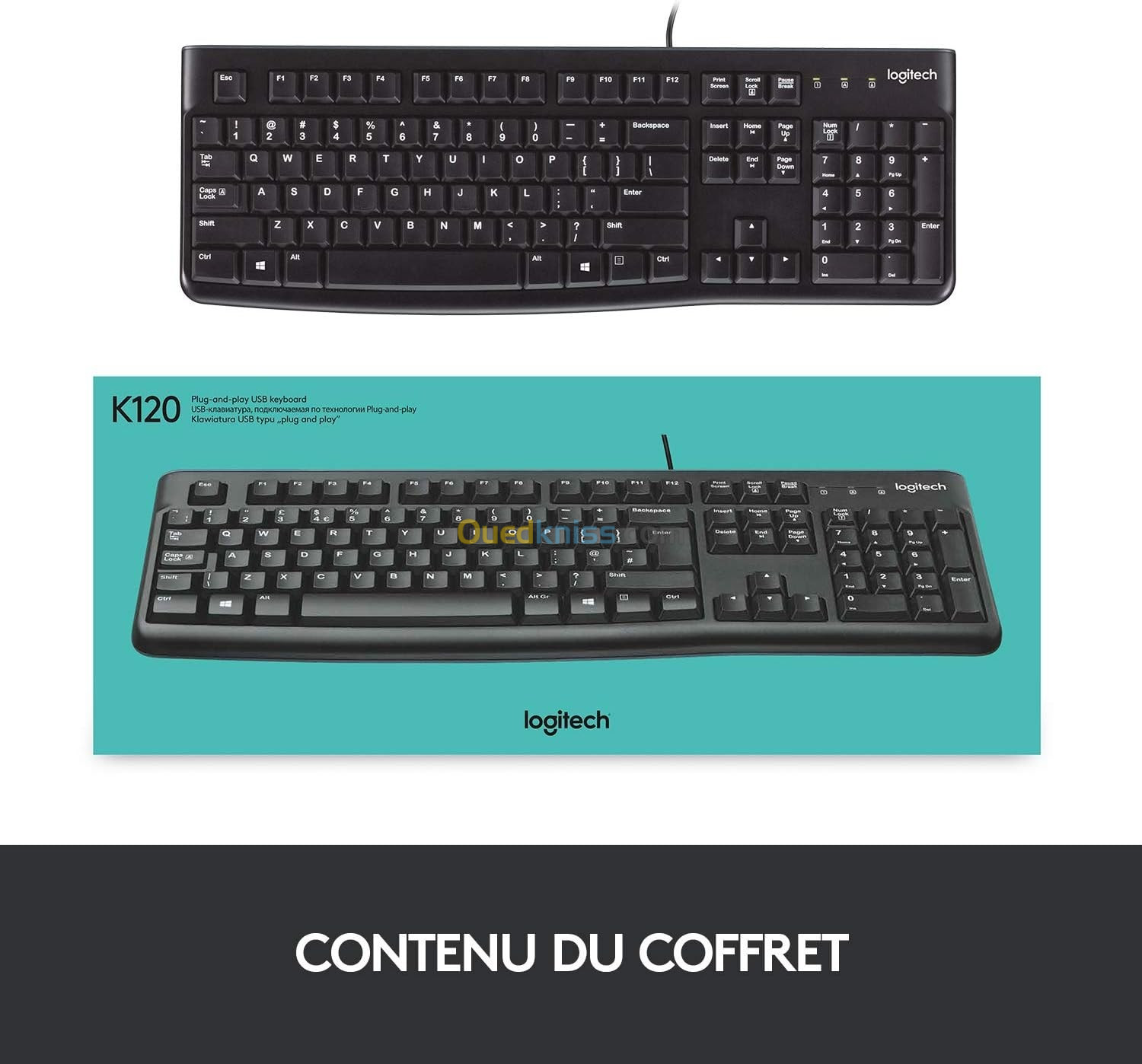 Clavier Logitech K120 Clavier AZERTY USB - Noir NEUF