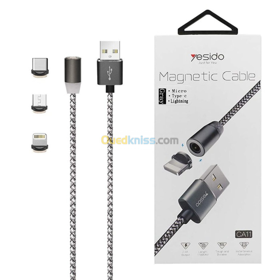 ADAPTATEUR MAGNETIC CABLE  3EN 1 LOUNA ET TYPE ET LIGHTNING  YESIDO CA11