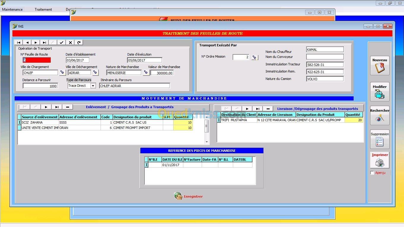  logiciel de gestion  de transport routier de marchandise