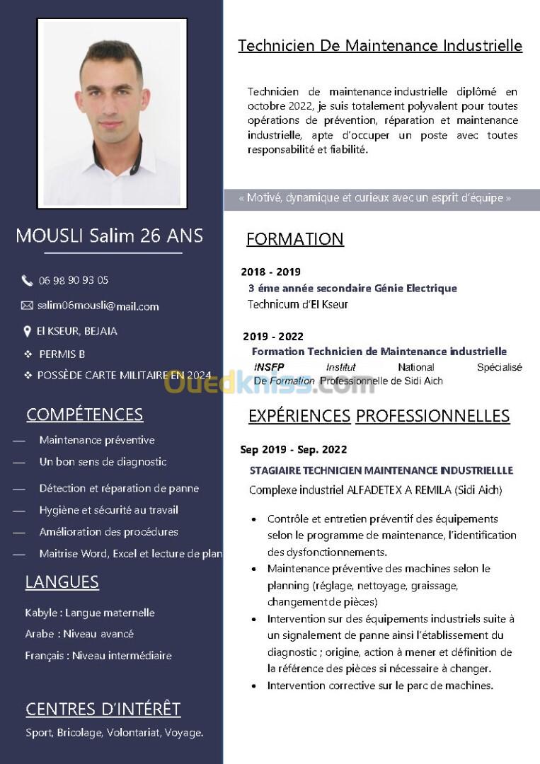 Technicien supérieur en maintenance industrielle 