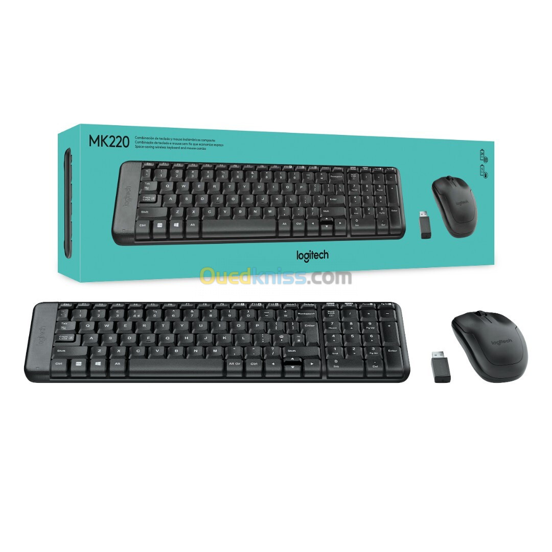 Logitech MK220 Combo Clavier et Souris Sans Fil pour Windows, Souris Optique