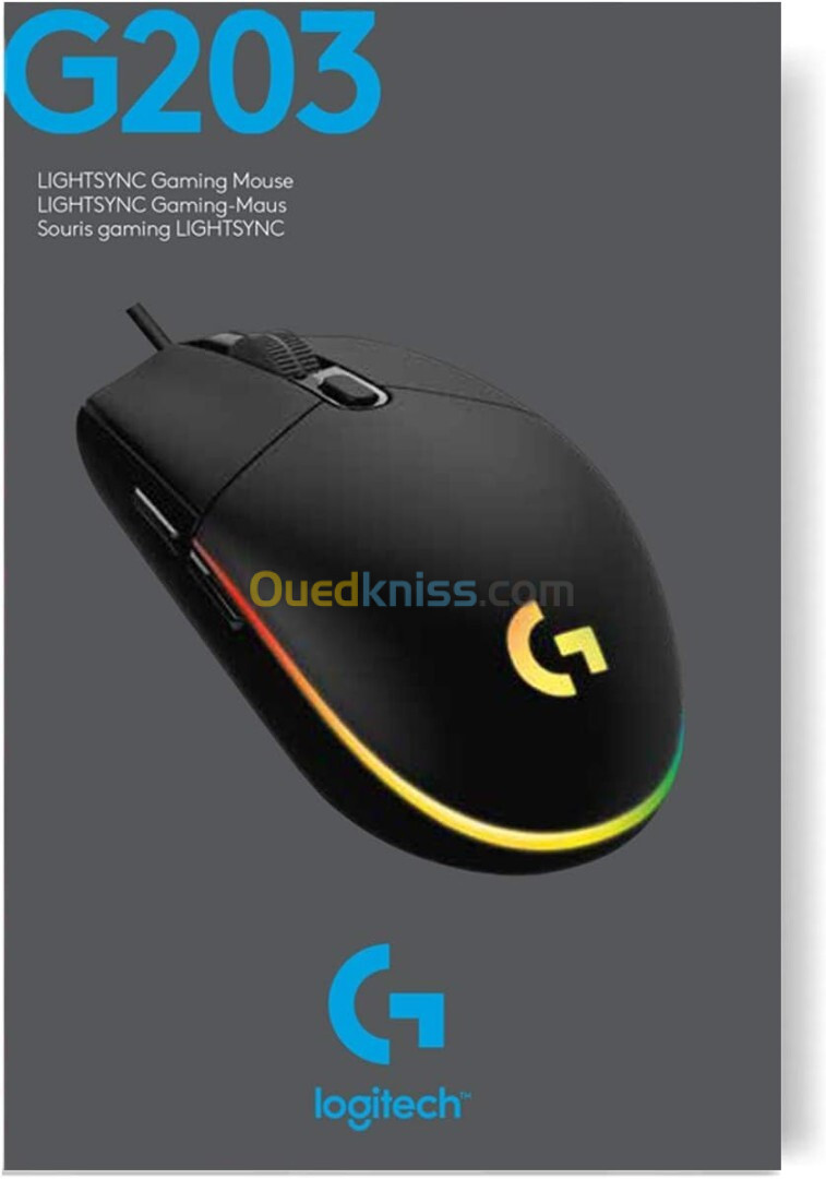 Souris Logitech Gaming G203 LIGHTSYNC USB 6 Boutons Programmables, Capteur Niveau Gaming, 8 000 PPP