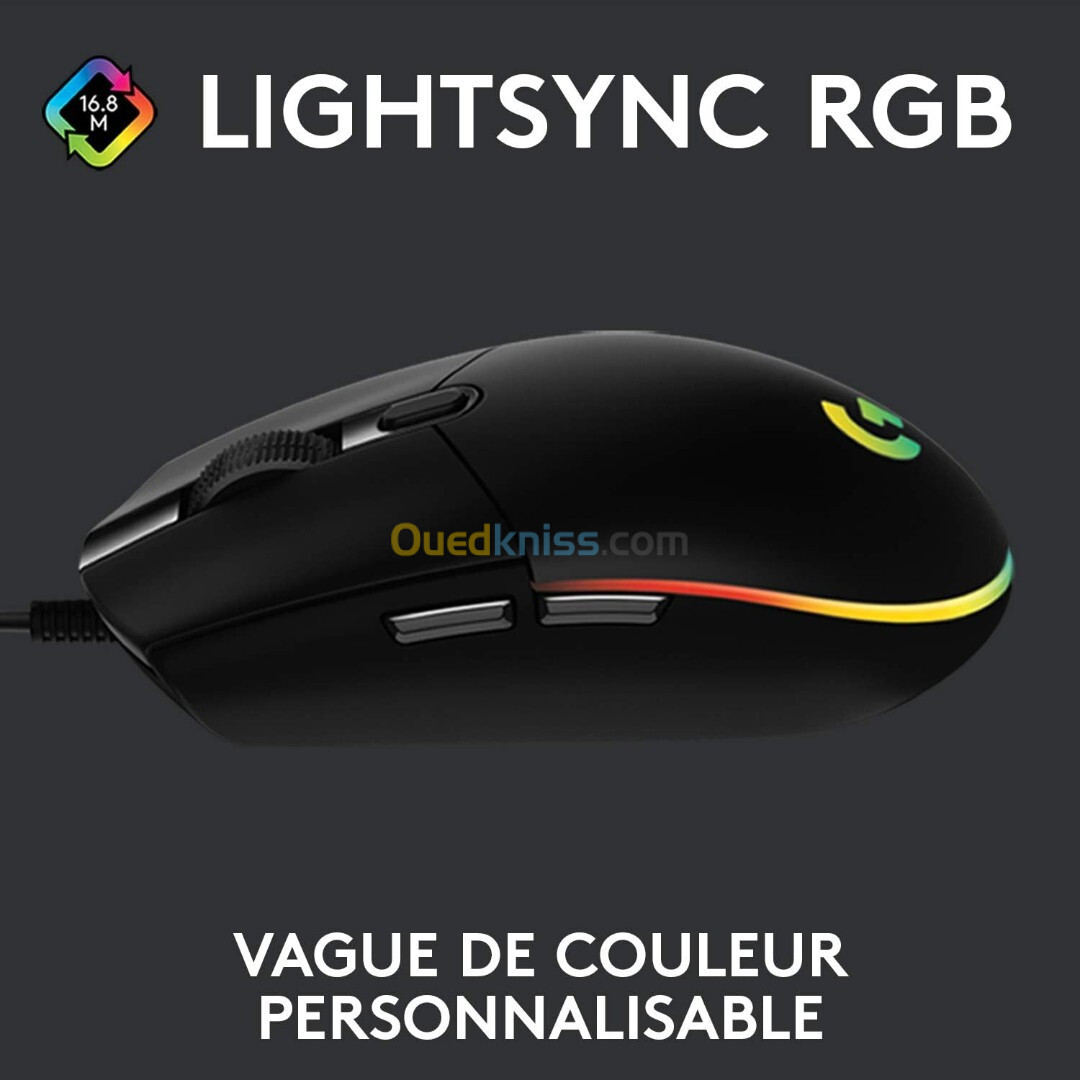 Souris Logitech Gaming G203 LIGHTSYNC USB 6 Boutons Programmables, Capteur Niveau Gaming, 8 000 PPP