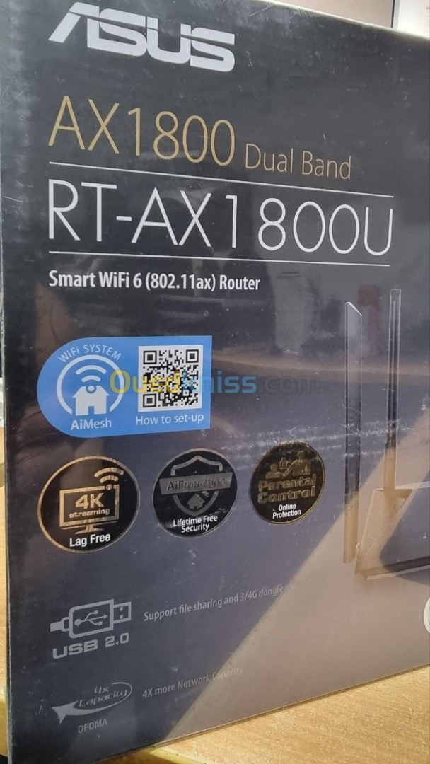 Asus RT-AX1800U Routeur Wifi 6 AX 1800 MU-MIMO + ExRouteur Pour Box Fibre Optique FTTH Haut De Gamme