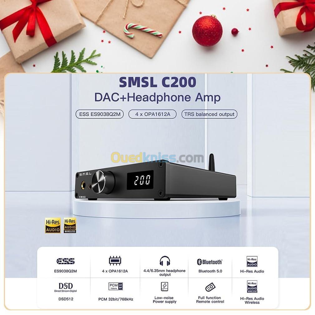 SMSL C200 SMSL  DAC USB & Amplificateur Casque + MOS ES9038Q2M 4xOPA1612 + DSD512 32bit/768kHz 