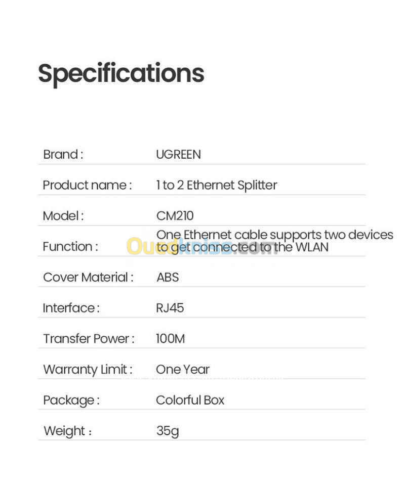 UGREEN RJ45 Splitter Adaptateur Noir