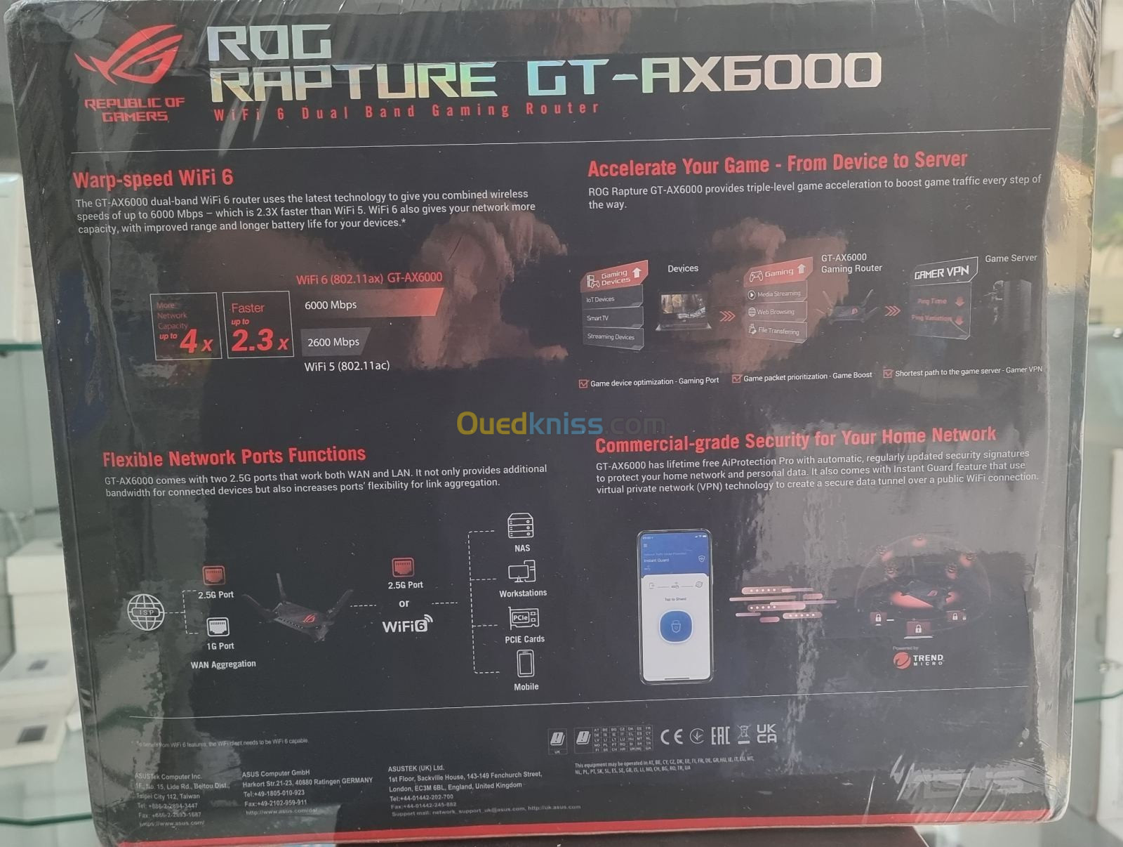 ASUS ROG GT-AX6000 Wifi 6 AX 6000 Router Gaming Double Port 2,5G + VPN Fusion + Fibre Optique FTTH