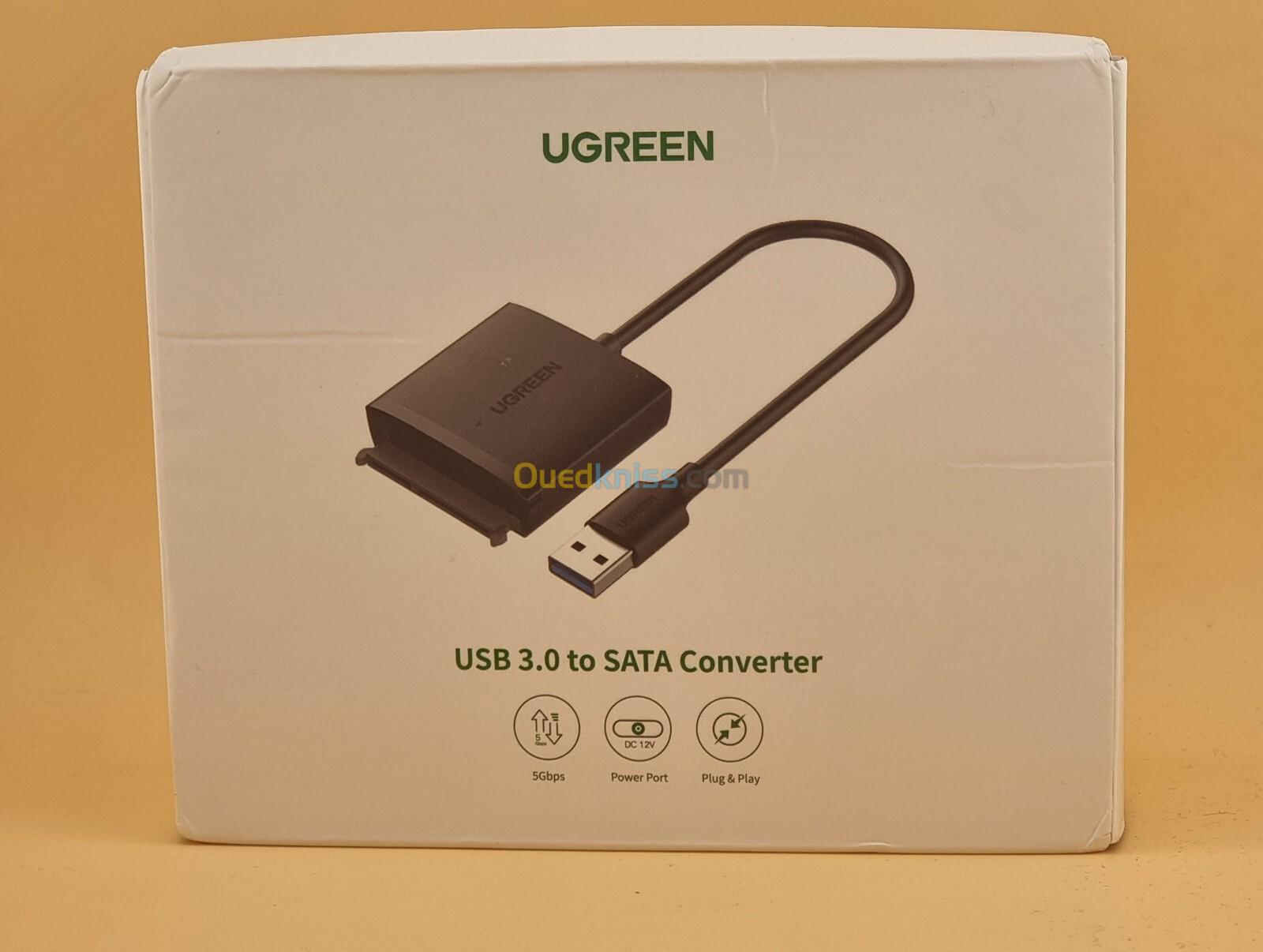 Ugreen  Convertisseur USB 3.0 vers disque dur SATA avec Alimentation 12V - 2A