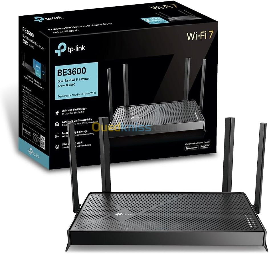 TP-Link Archer BE3600 Routeur WiFi 7 +  2 Ports 2.5G + 4 antennes à Haute Performance 