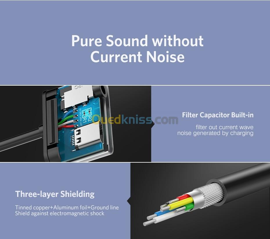 Adaptateur T  USB C vers 3,5 mm, écouteurs audio AUX 2 en 1 + charge PD Huawei + OnePlus + Xiaomi