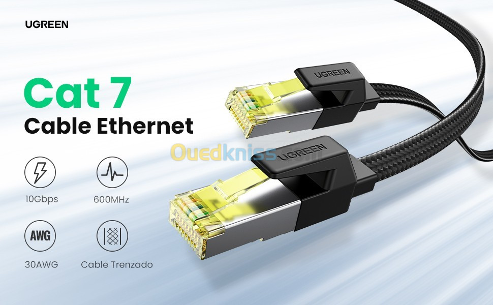 UGREEN Câble Ethernet RJ45 Cat 7 10Gbps 600mhz tressé plat haute vitesse 10  Gigabit - Alger Algérie