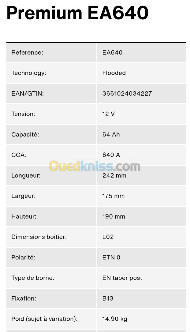 BATTERIE EXIDE 64AH PREMIUM 