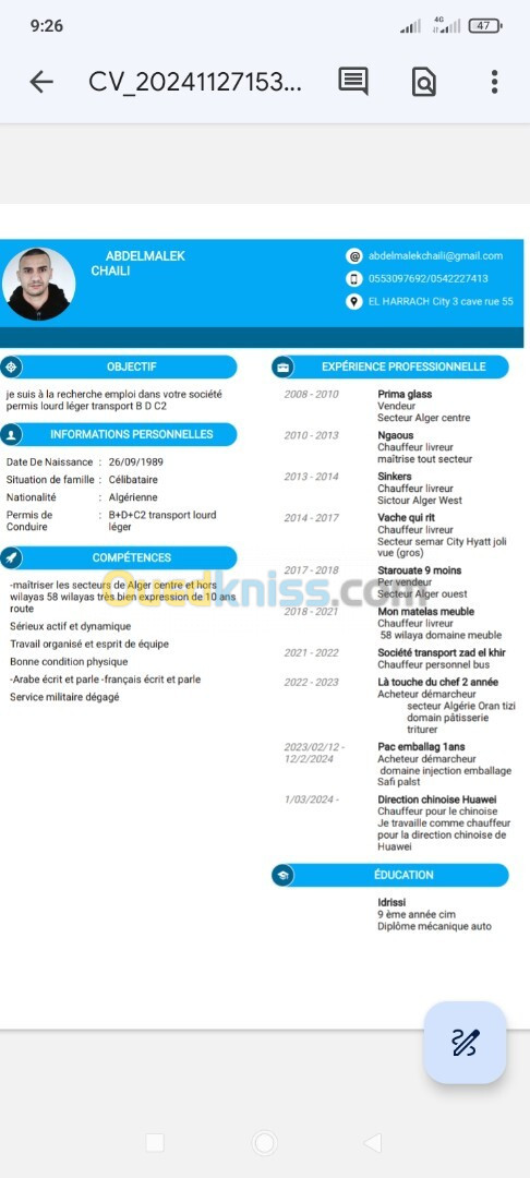 livreur permis catégorie B C2 D 