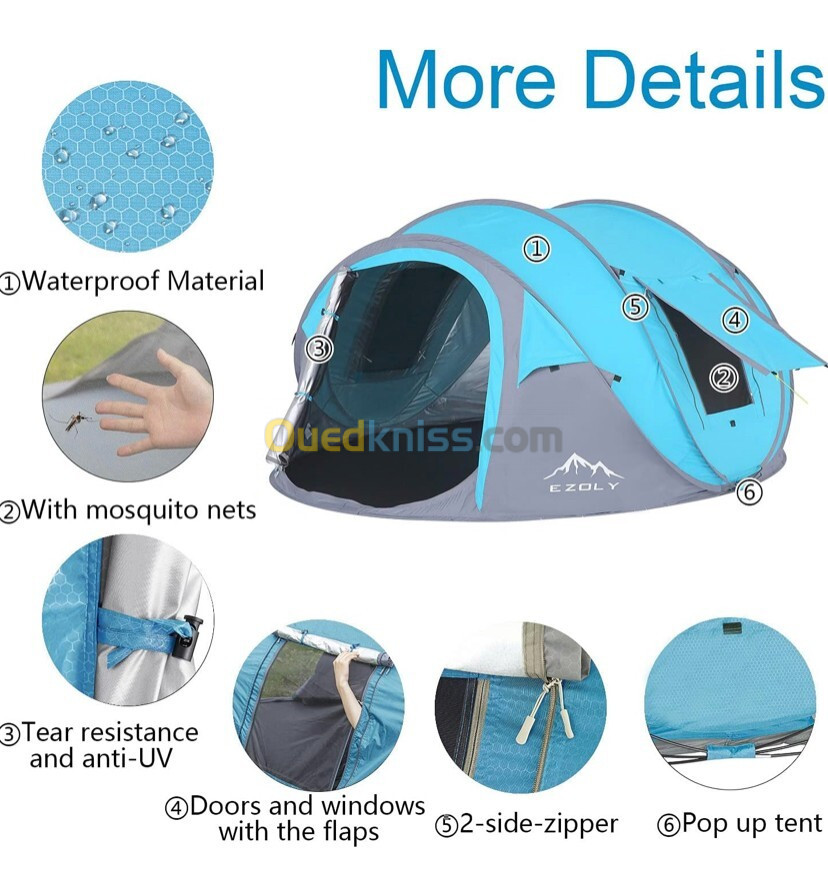 Tentes Automatiques EZOLY Pop Up pour 4 Personnes Anti-UV imperméable