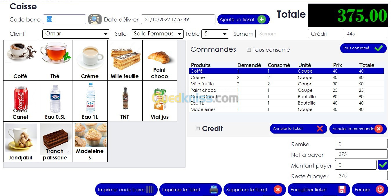 Logiciel de gestion des caféteria - Fast food - Creperie -Crémerie