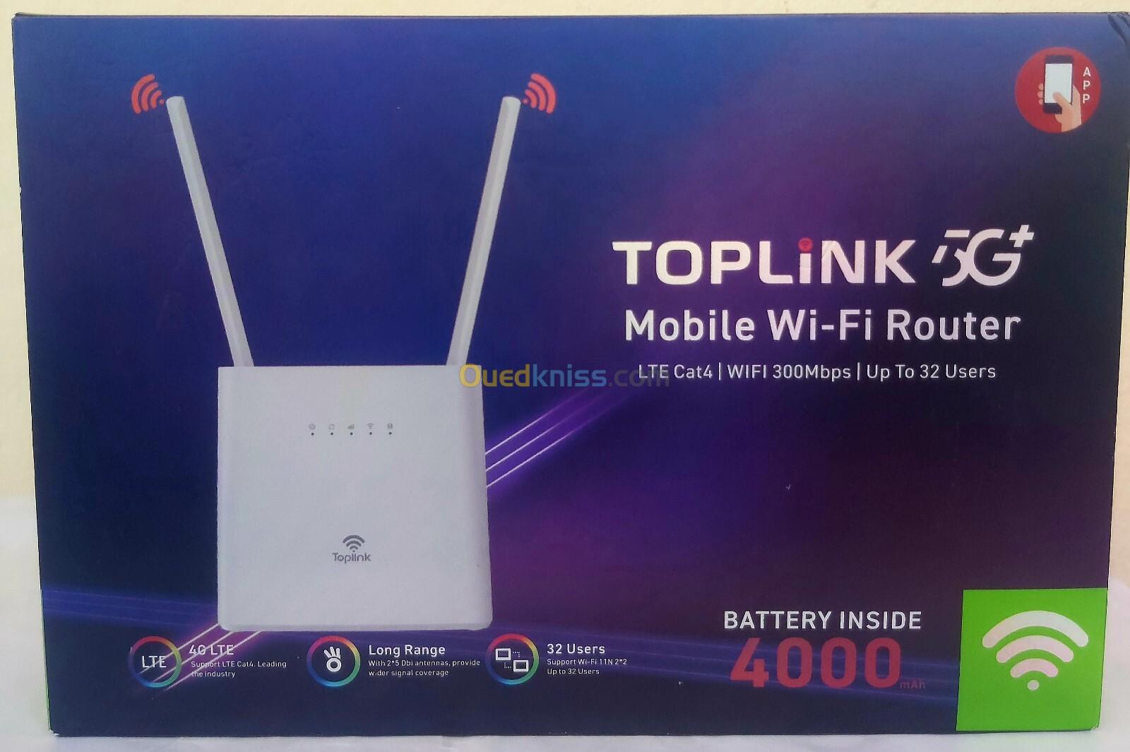 MODEM TOPLINK ROUTER 5G+ MOBILE Wi-Fi POUR TOUTE LES RESEAU AVEC BATTERIE 4000MHA