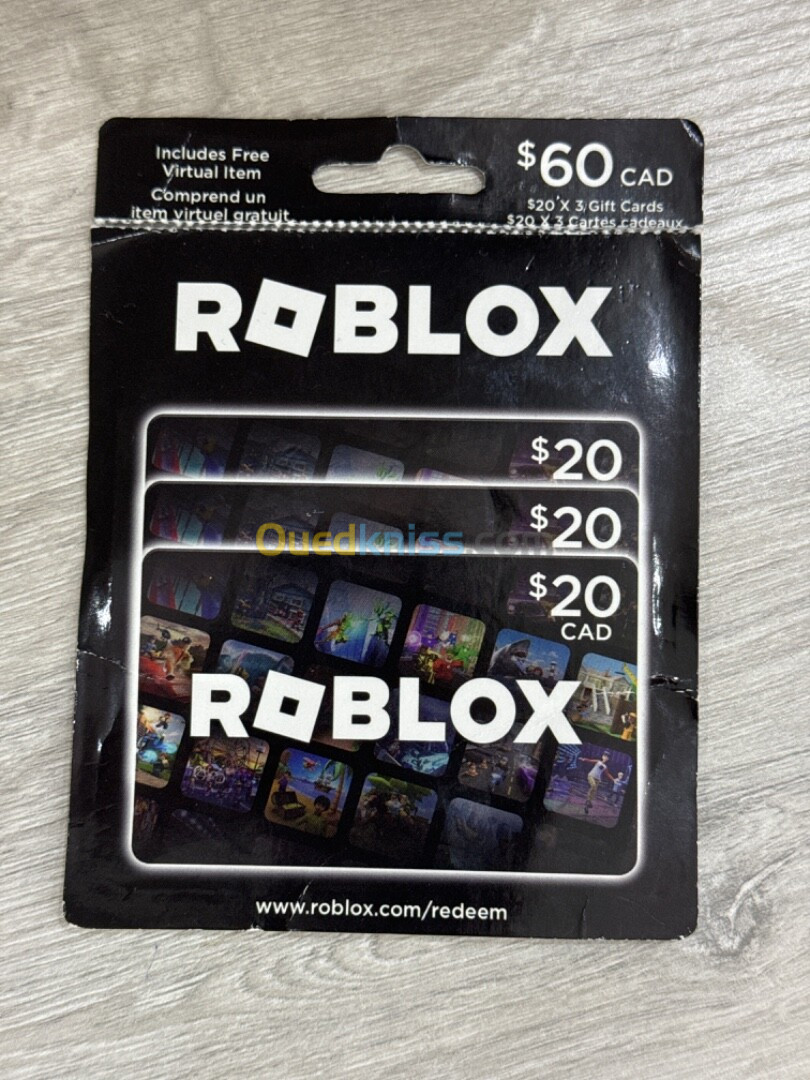 Carte roblox 60$CAD (20$x3 gift cards 