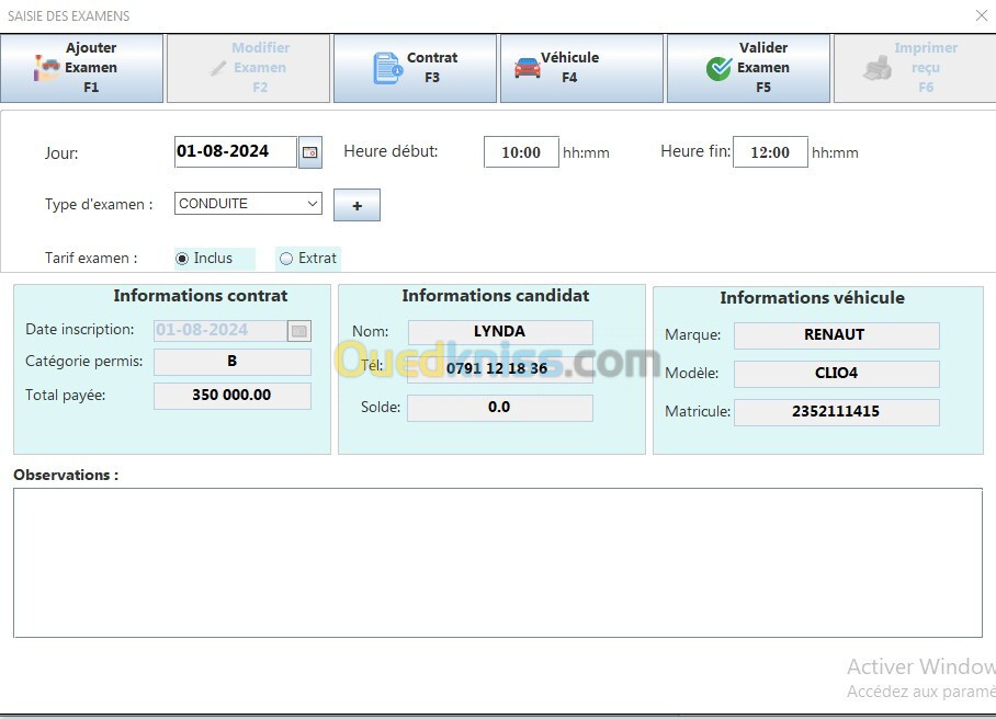 Logiciel de gestion auto école 