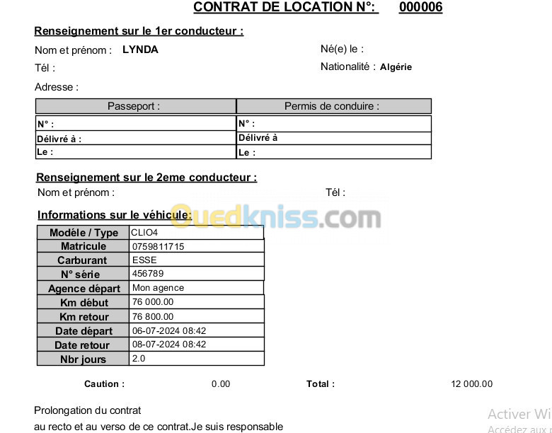 LOGICIEL DE GESTION LOCATION DE VOITURES 