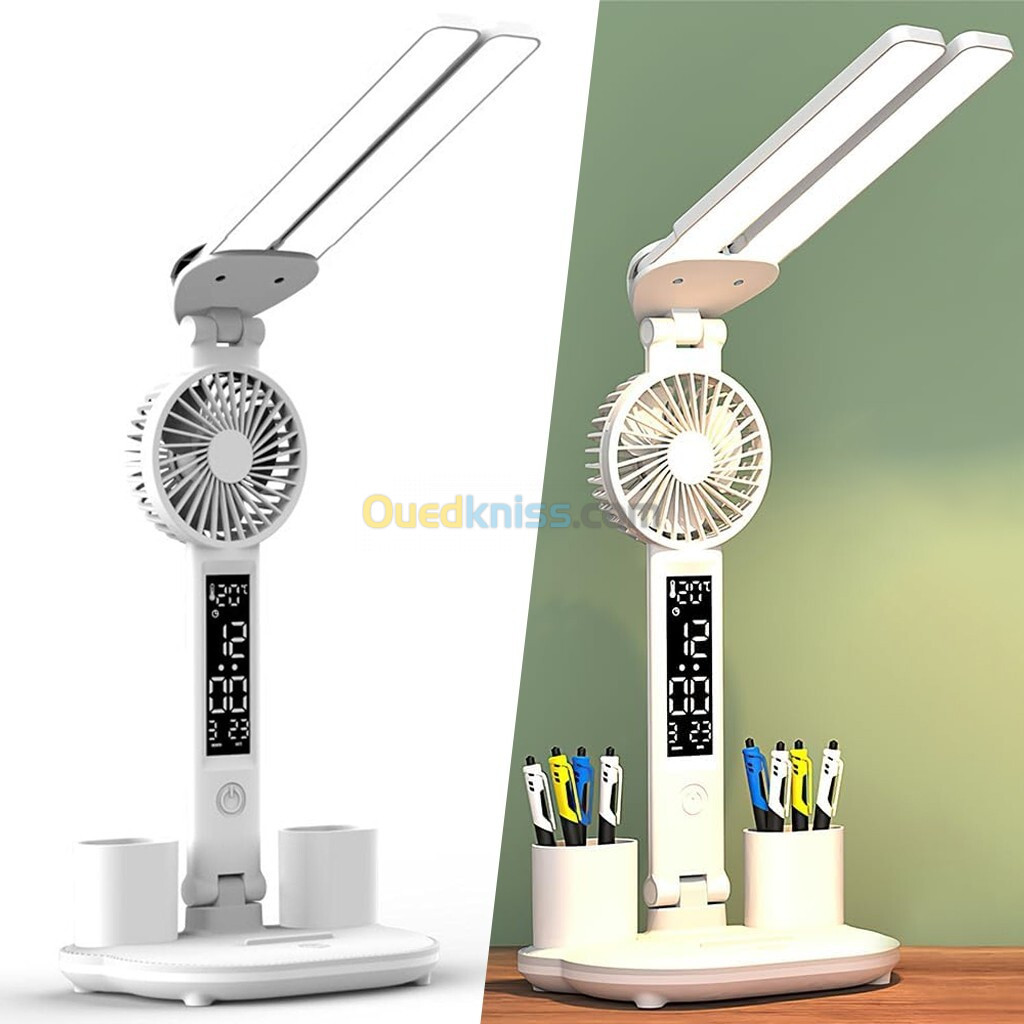  Lampe de bureau LED à double tête avec ventilateur contrôle tactile