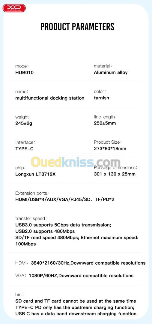 Station d'accueil XO HUB010 12 en 1 pour ordinateurs portables de type C