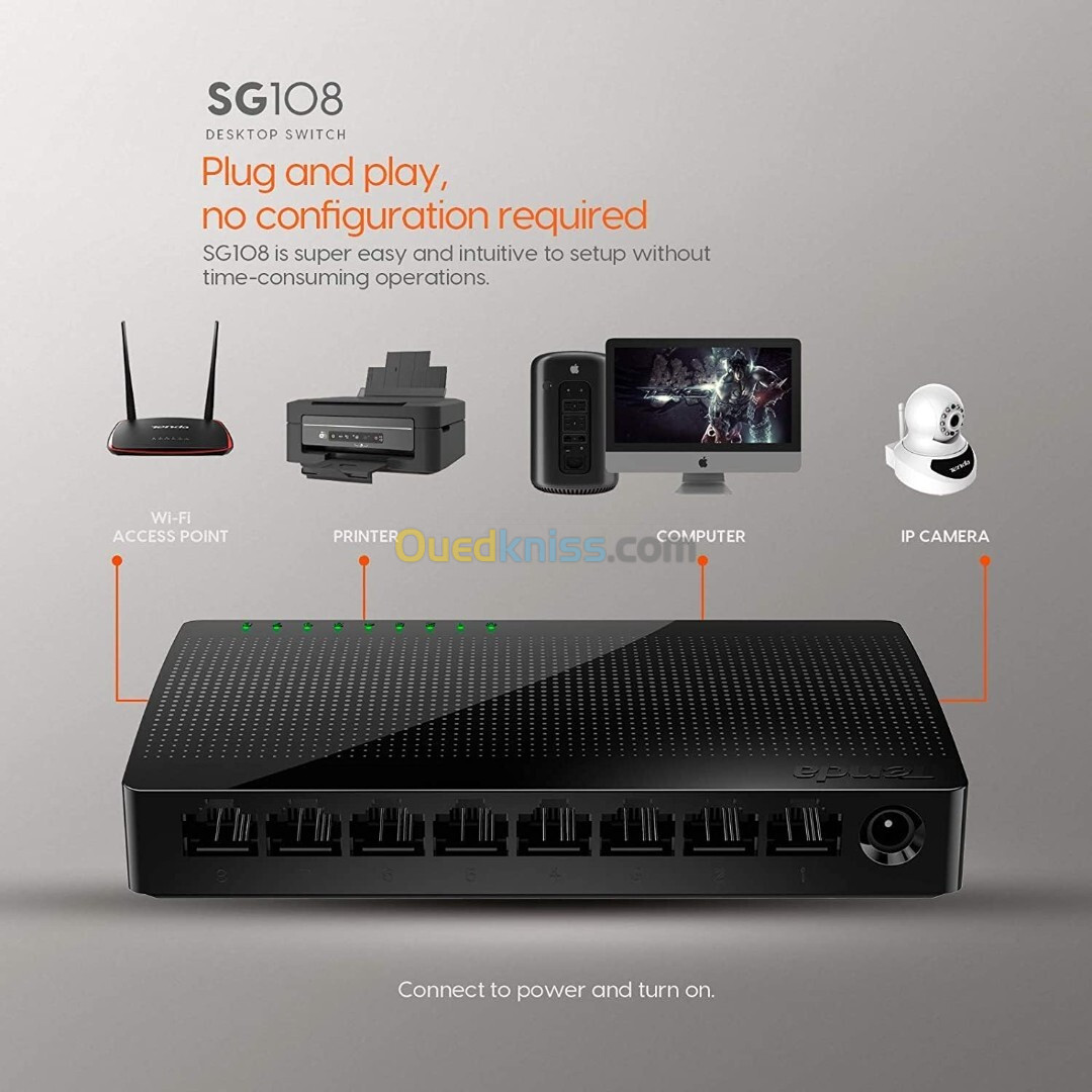 Commutateur de bureau Gigabit à 8 ports Tenda SG108 - Noir