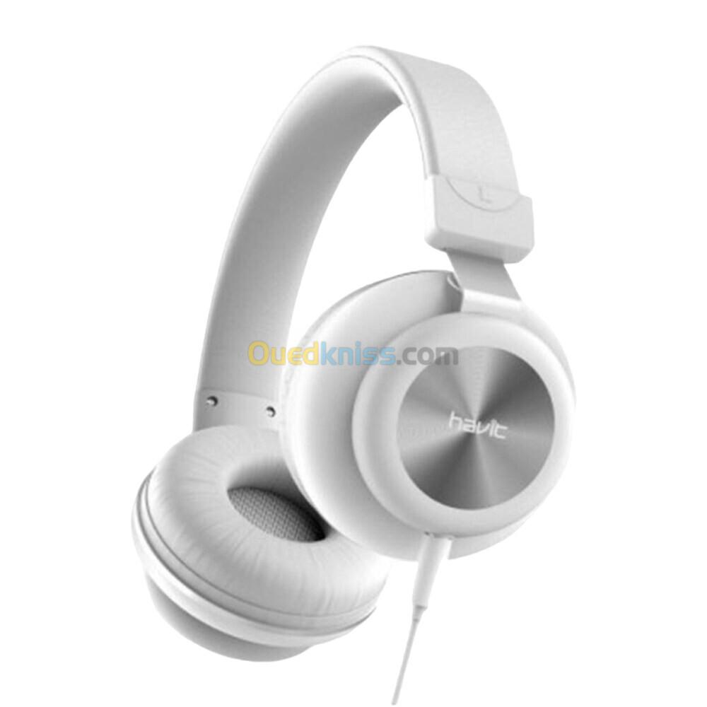 Casque filaire Havit H2263D, son stéréo pur de haute qualité, blanc