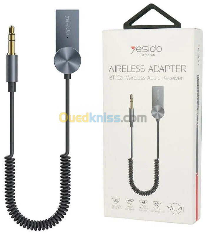 Yesido Yau24 Adaptateur récepteur audio Bluetooth AUX pour voiture 3,5 mm