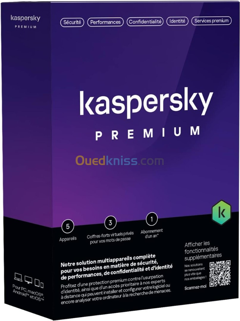 Kaspersky Plus 1poste / Kaspersky Plus 3 postes /Kaspersky Premium 5 Postes/ Abonnement 1 Année