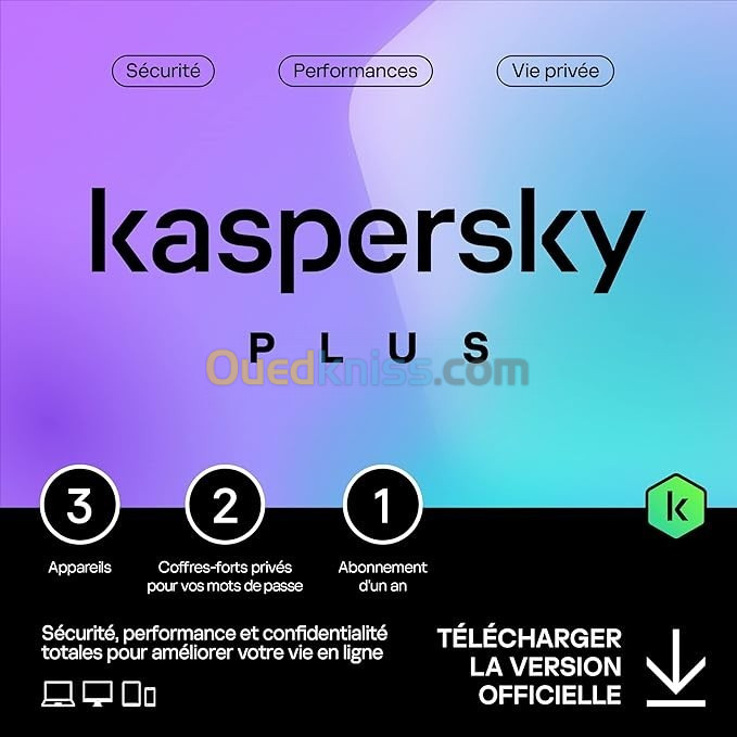 KASPERSKY PLUS 2023 VPN  INTERNET SECURITY 3 APPAREIL 