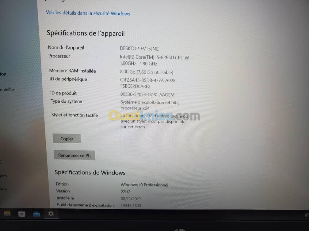 HP PROBOOK 450 G6 / I5 8265U / RAM 8GO / SSD 256GO / 15.6" / 8éme GENERATION