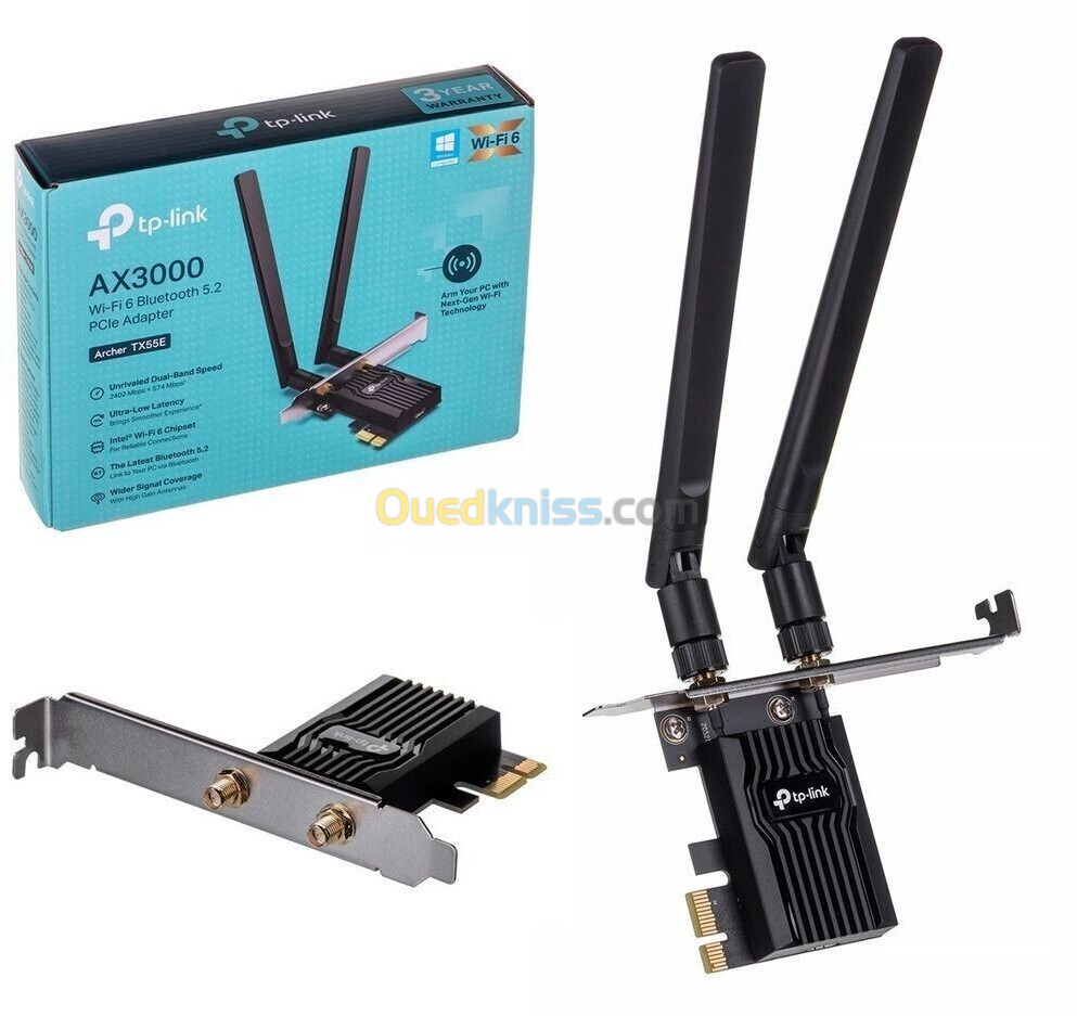 CARTE WIFI PCIE TPLINK ARCHER TX55E AX3000 WIFI 6 BLUETOOTH 5.2