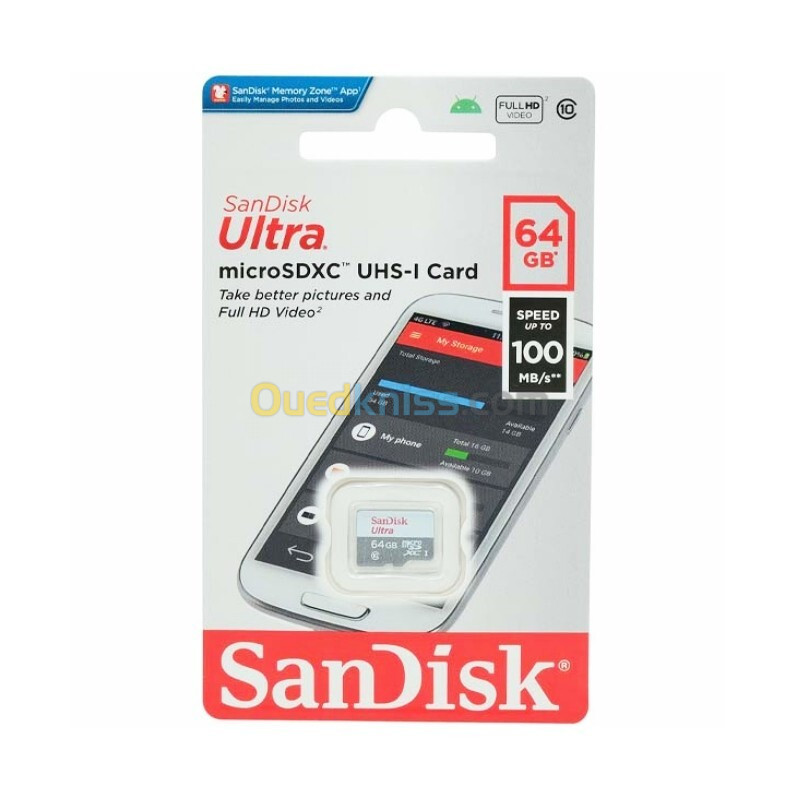 CARTE MEMOIRE SANDISK MICRO SDXC 64GO ULTRA UHS-I 100MBS