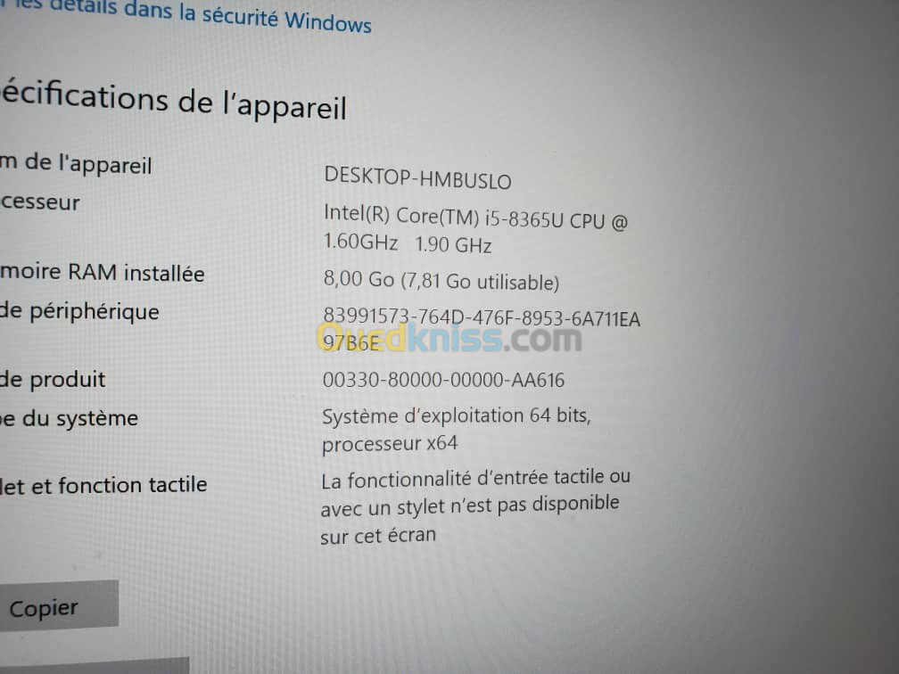 HP ELITEBOOK 840 G6 / I5 8365U / RAM 8GO / SSD 256GO / 14" / 8éme GENERATION