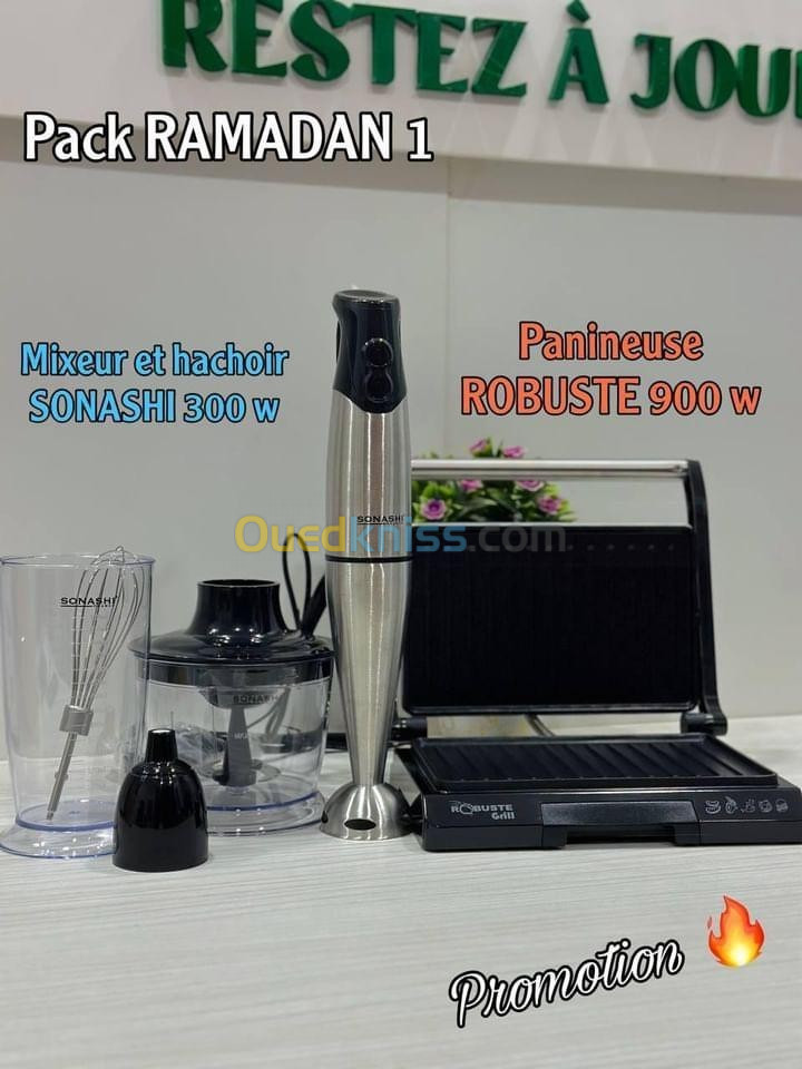 Pack RAMADAN 1 Mixeur et hachoir sonashi 300 w Panineuse robuste 900 w