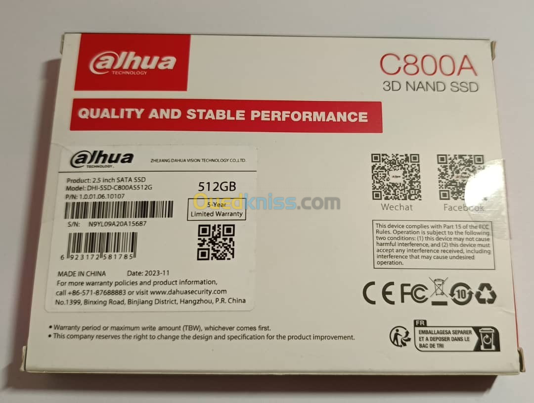 Disque SSD 512GB C800A 3D 6GB/S