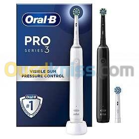 Oral-B Pro serie 3 , Brosse à dents électrique, 2 Brossettes, NOIR / BLANC ,avec socle