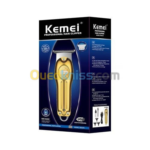 Kemei Tondeuse professionnel Km679 USB Charge LCD Lumière Sculpture Cheveux Clippe