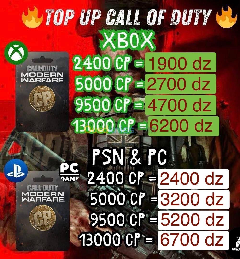 Top up call of duty cp xbox et PlayStation 