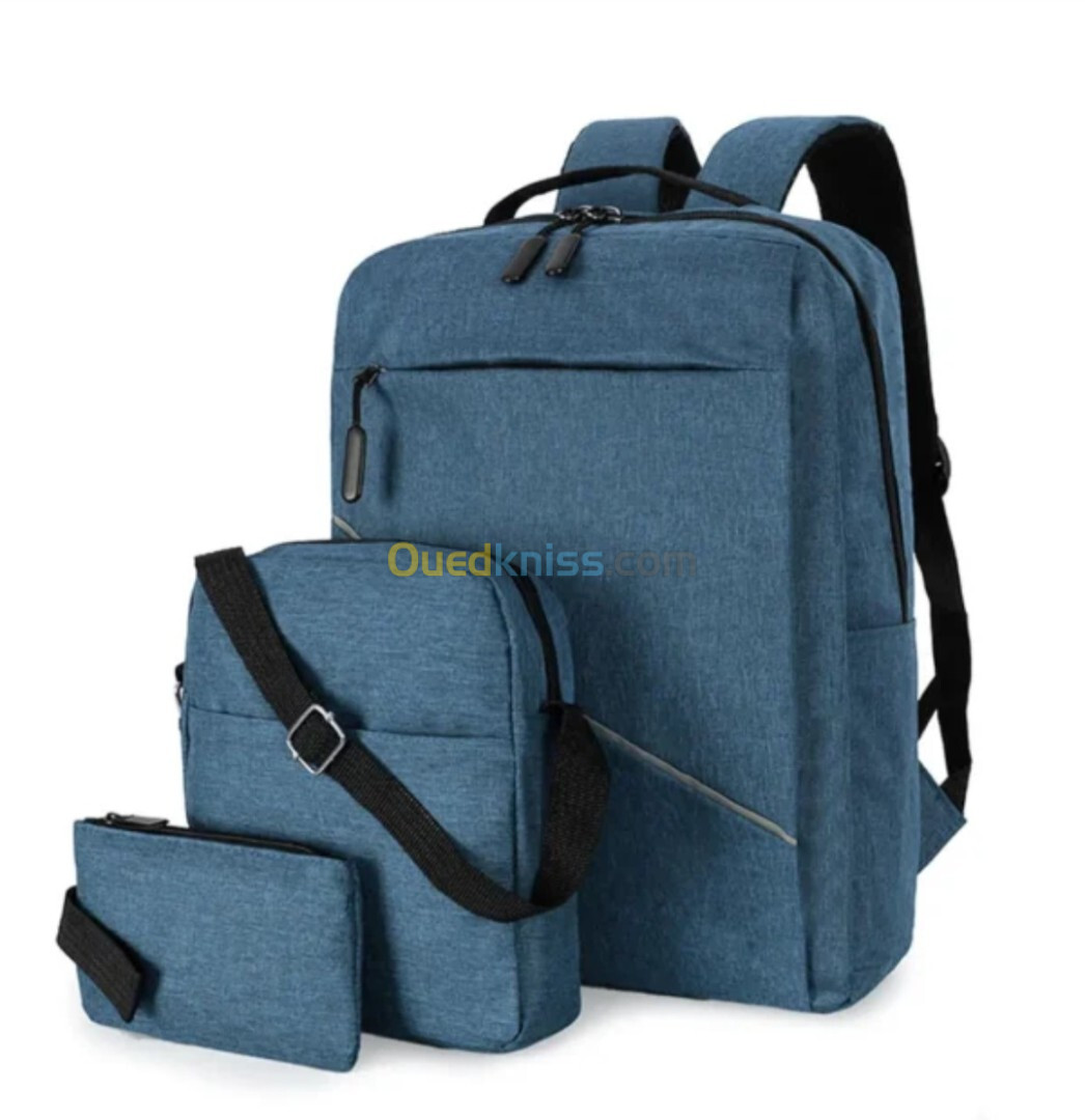 Sac à Dos Multifonctionnel 3Pcs Sortie USB Emplacement PC Portable - Bleu