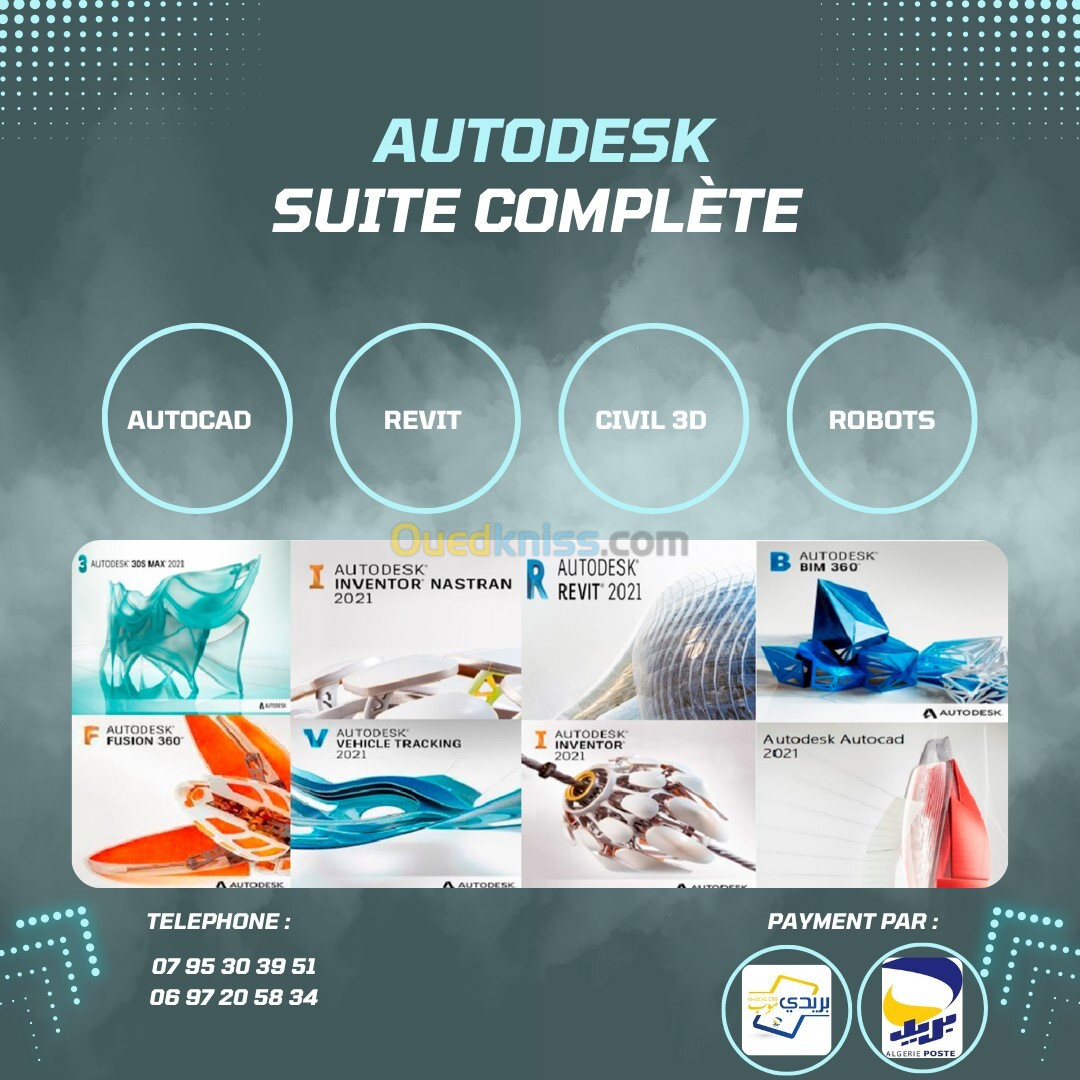 Autocad, Robot, Revit, Civil 3D et suite autodesk complète pour windows et Mac 