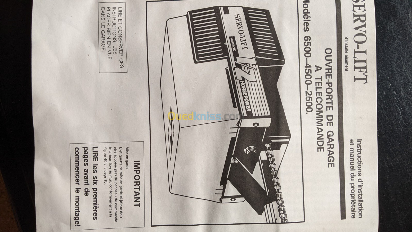 MOTORISATION POUR PORTE DE GARAGE - SERVO LIFT - MODEL 4500